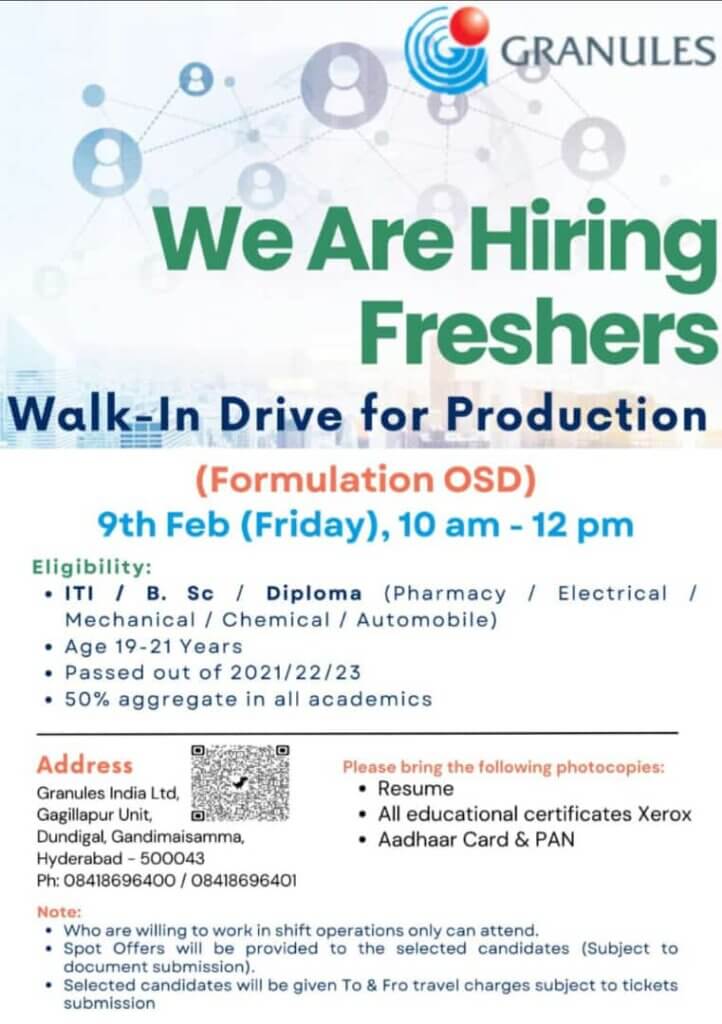 Granules India Ltd's Walk-In Drive for Freshers