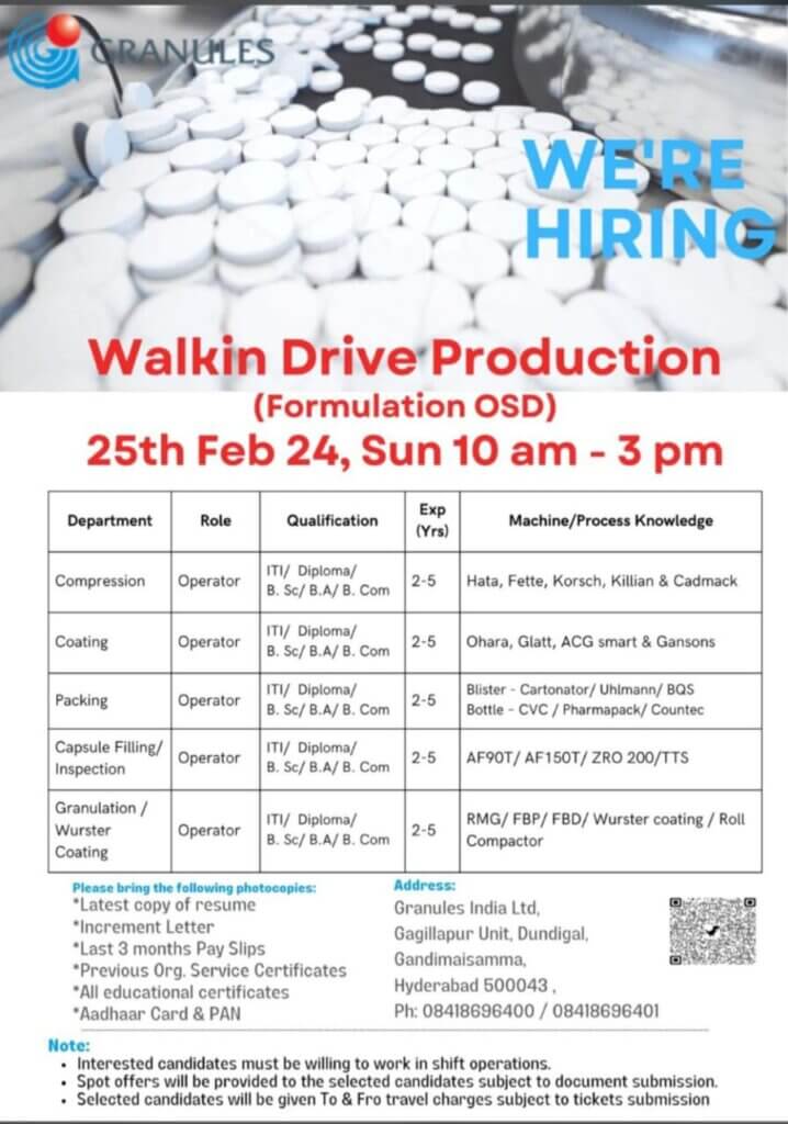 Granules India Ltd Walk-In Drive 