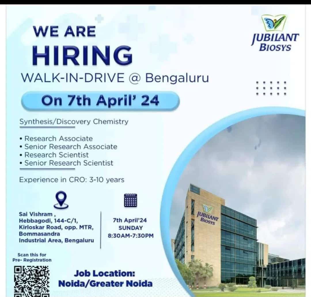 Jubilant Biosys hiring