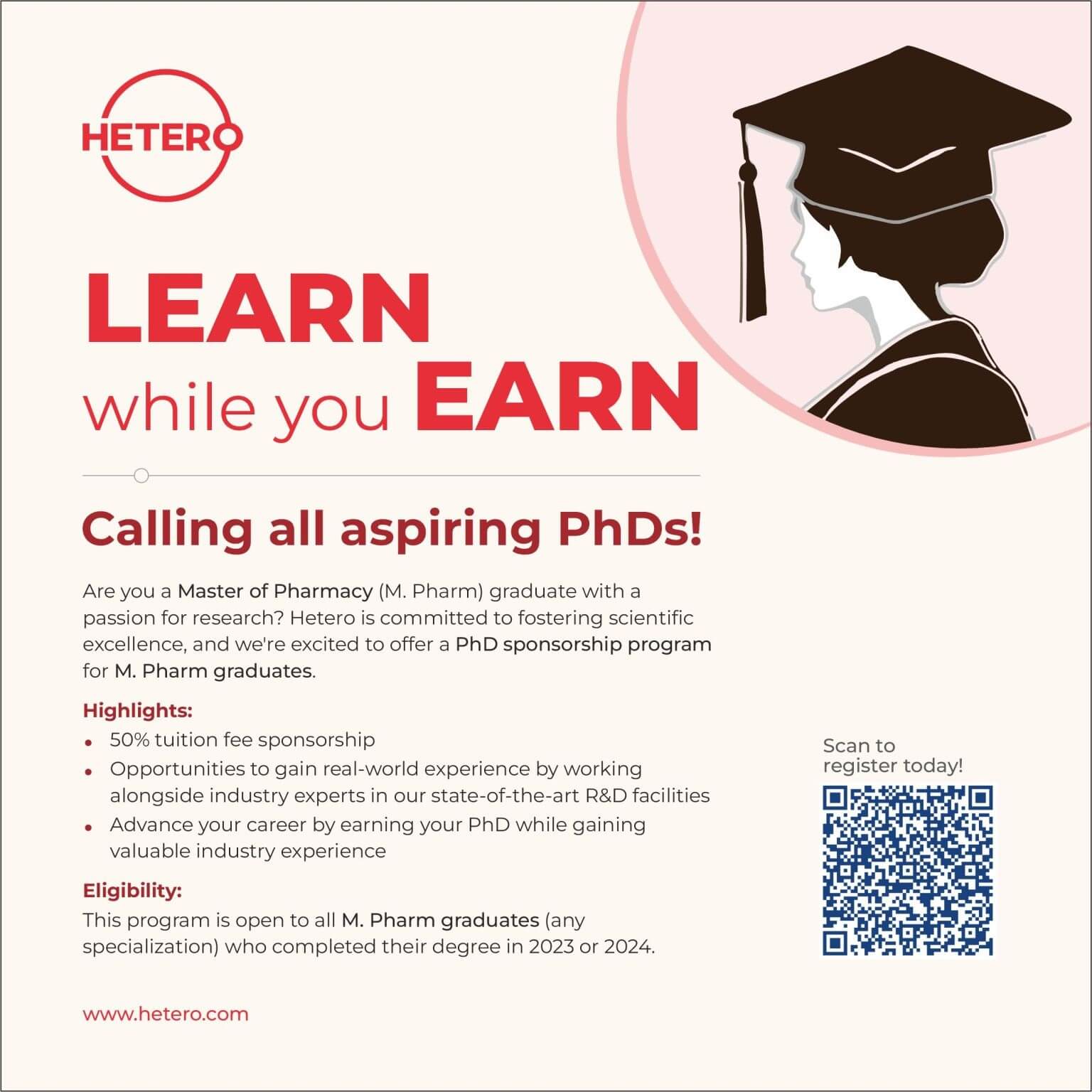 PhD sponsorship for pharmacy graduates