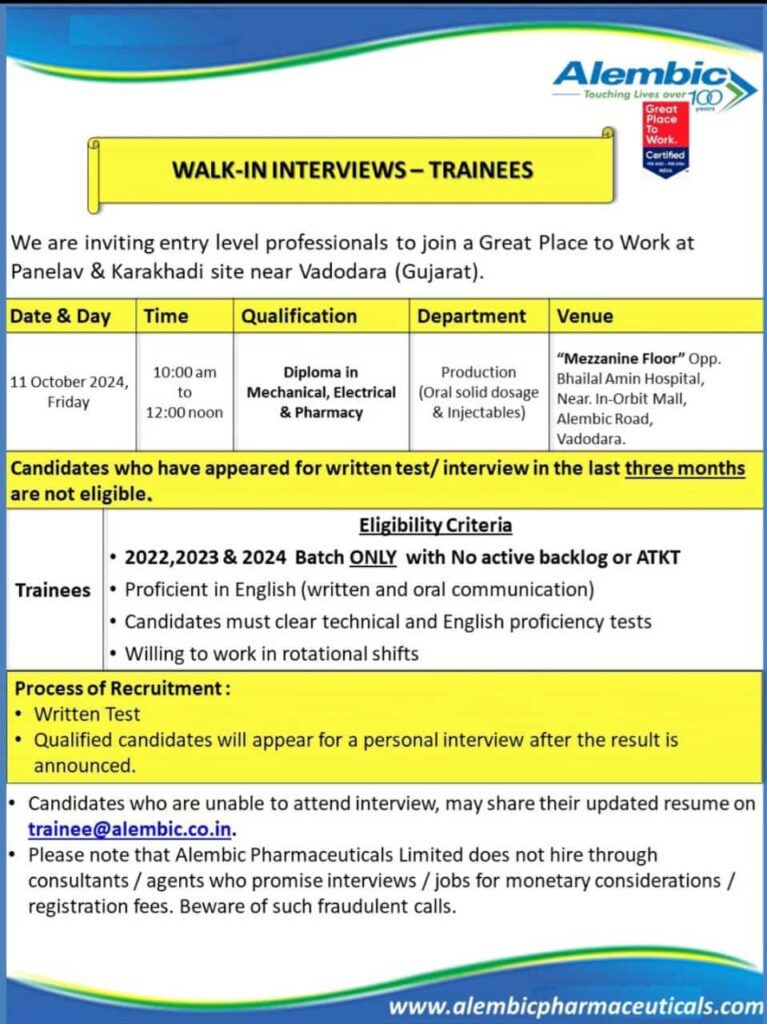 Walk-In Interviews for Trainee 