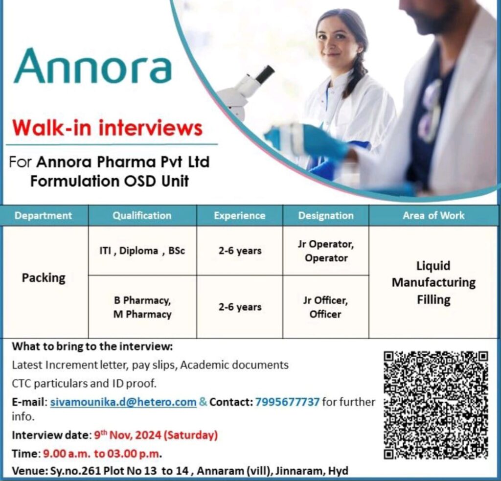 Annora Pharma Walk-In Interviews