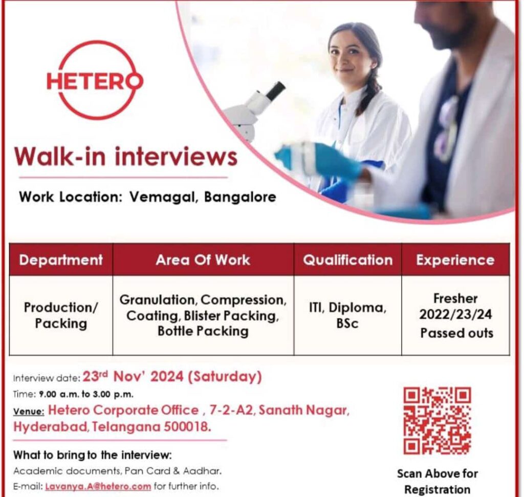 Hetero Walk-In Interviews for Freshers