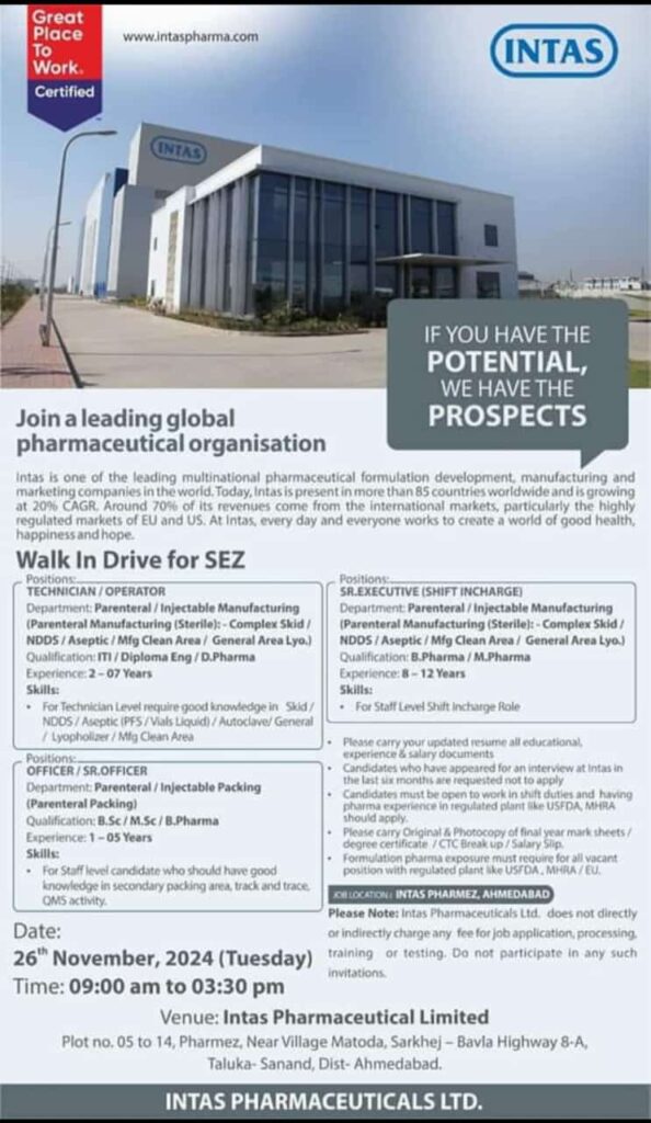 intas pharma walk in drive 