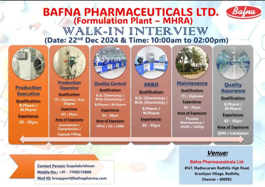 Bafna Pharmaceuticals Walk-In Interview