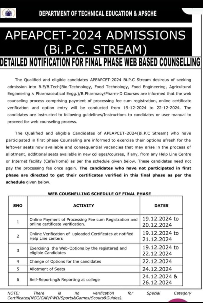 (Bi.P.C STREAM)
 FINAL PHASE WEB-BASED COUNSELLING