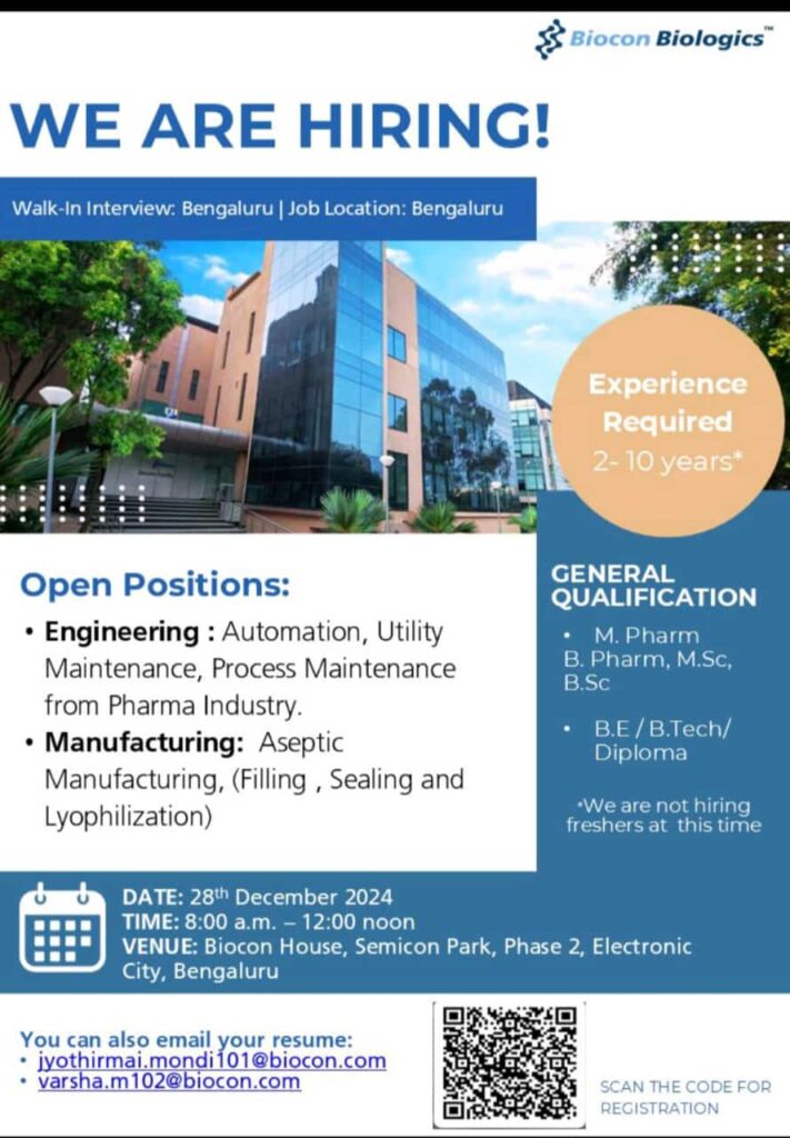 Biocon Biologics™ Walk-In Interview