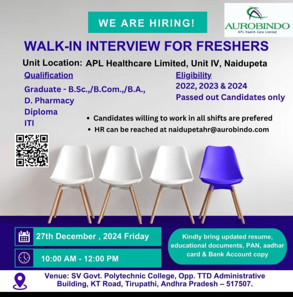 freshers Walk in interview 