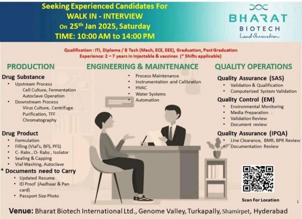 Bharat Biotech Walk-In Interview