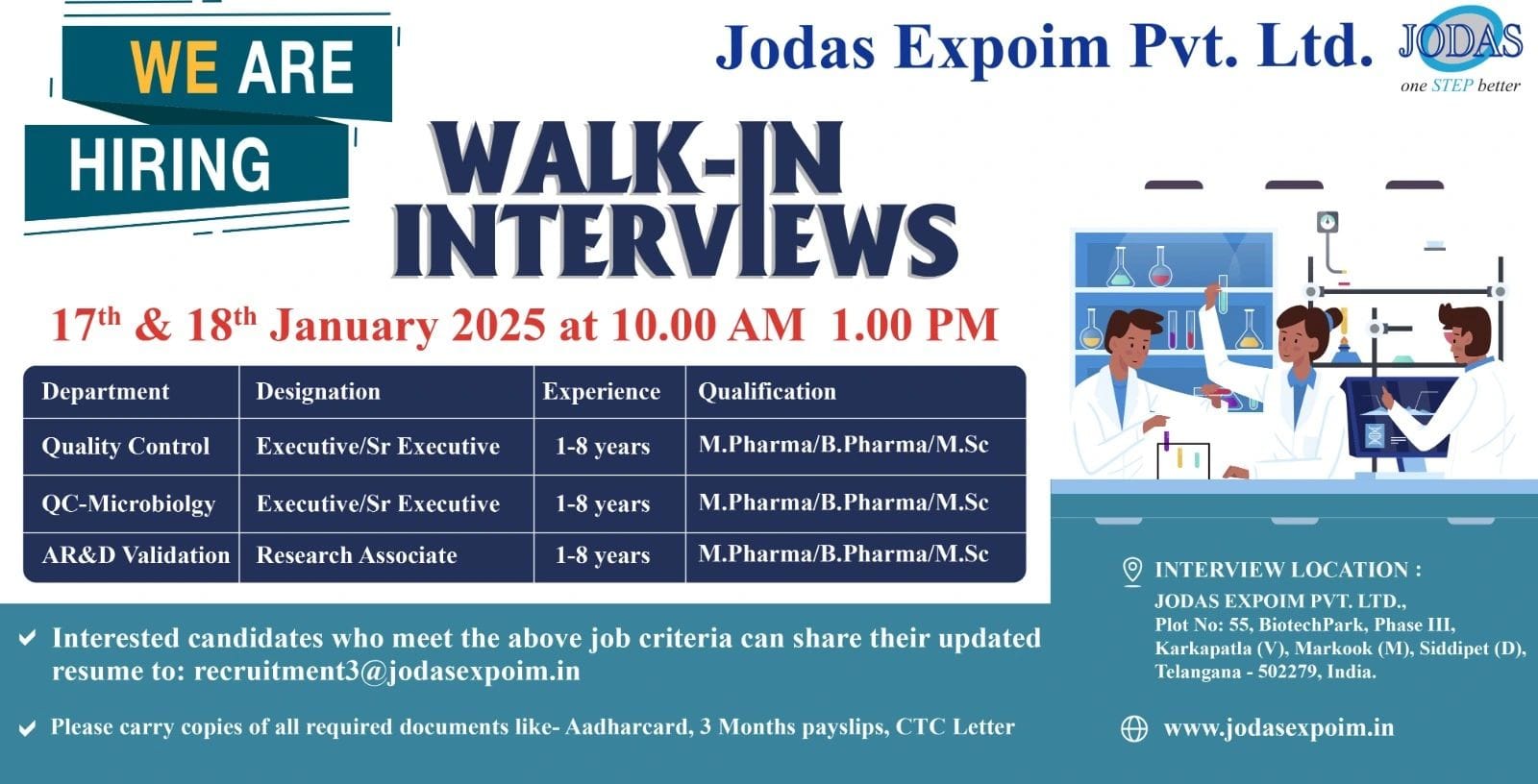 Jodas Expoim Walk-In Interview on 17th & 18th January 2025 - Career Pathway