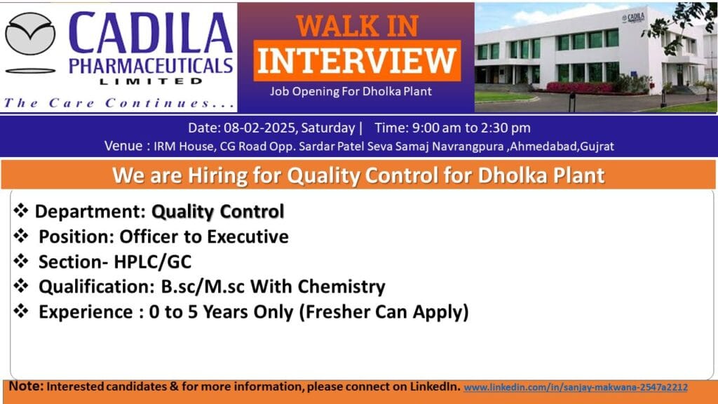 Walk-in interview for Quality Control in Ahmedabad
