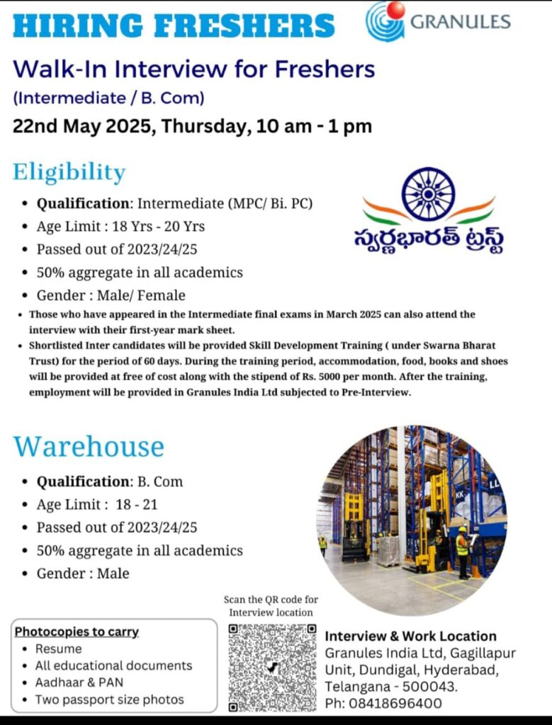 Granules India walk-in interview
