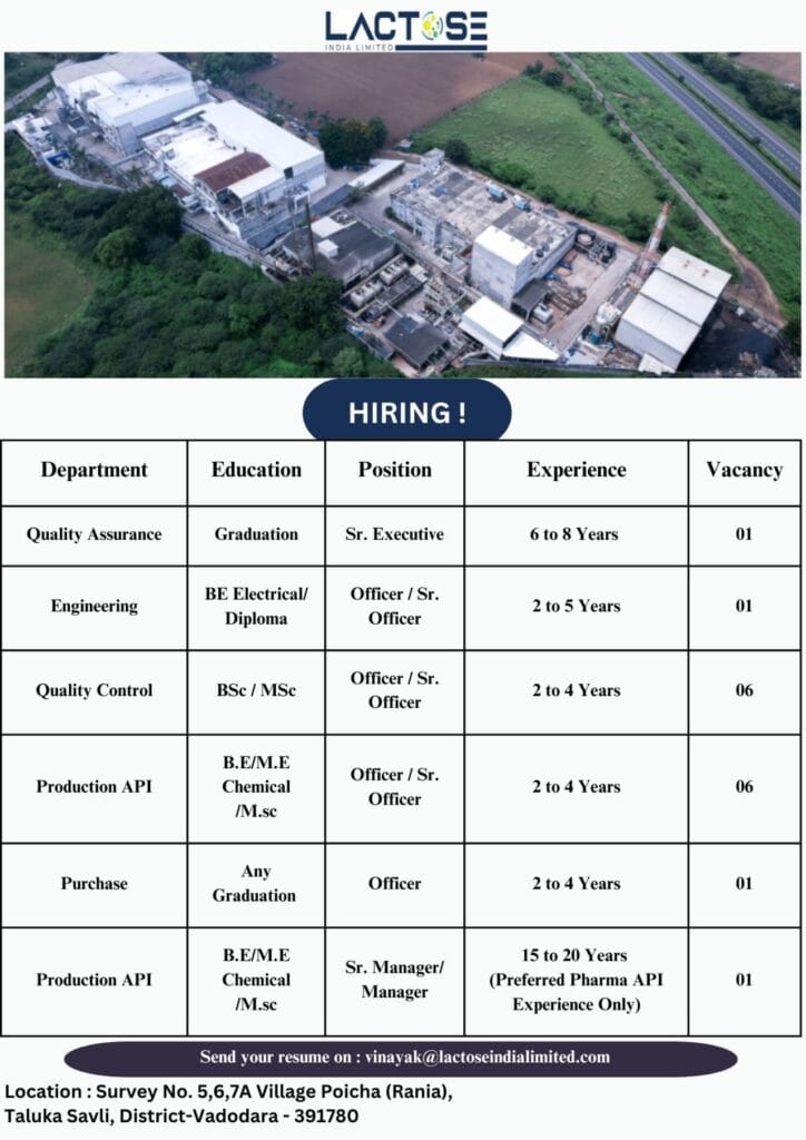Lactose India Limited Hiring