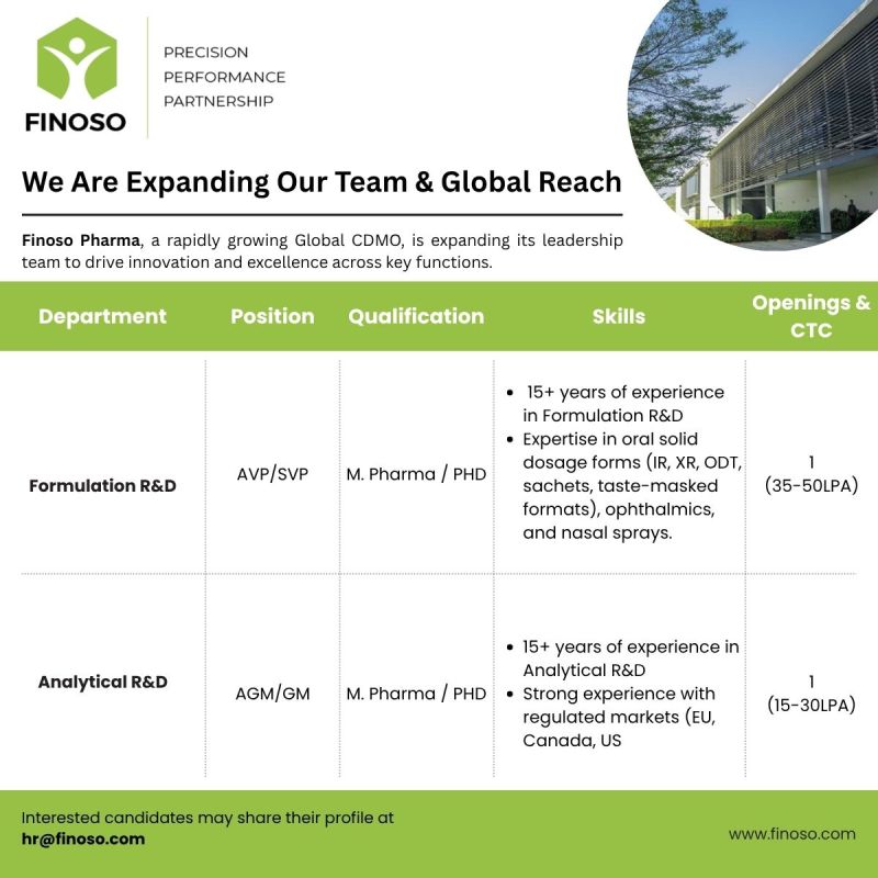 FINOSO Pharma Hiring