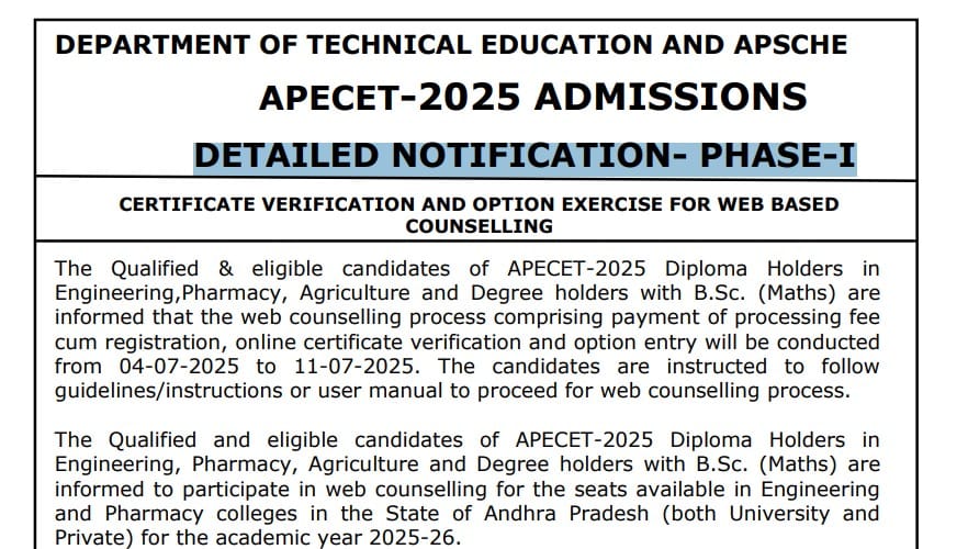 AP ECET 2025 Web Counselling