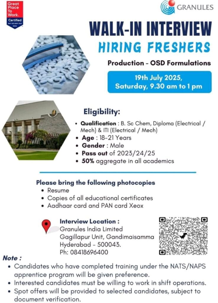 Walk-In Interview at Granules India