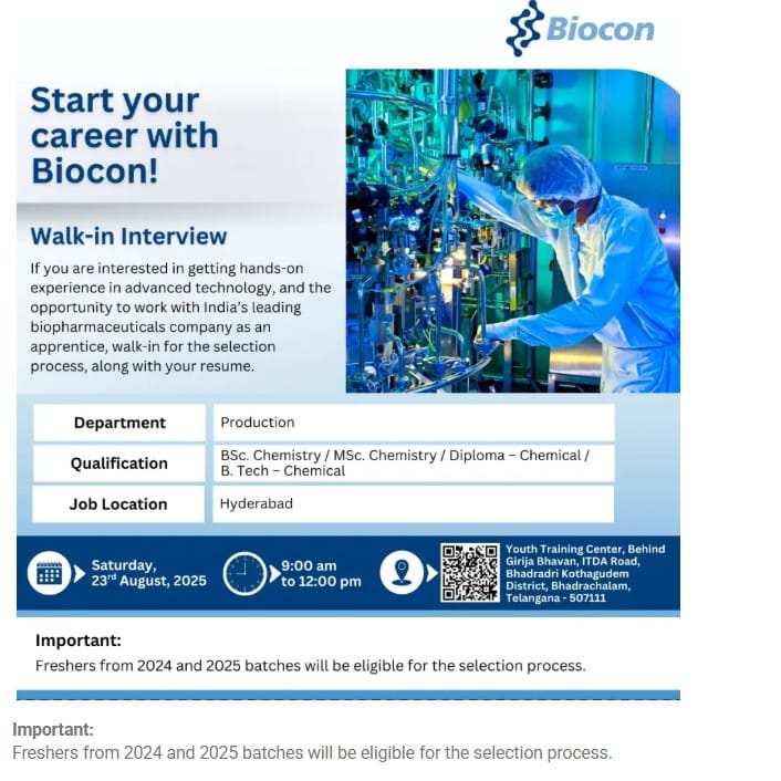 Biocon Walk-in Interview 