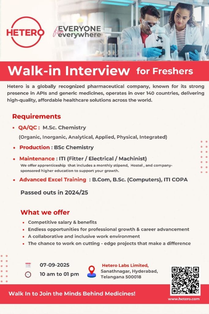 Hetero Labs Walk-in Interview