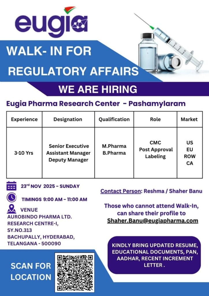 Walk-In for Regulatory Affairs