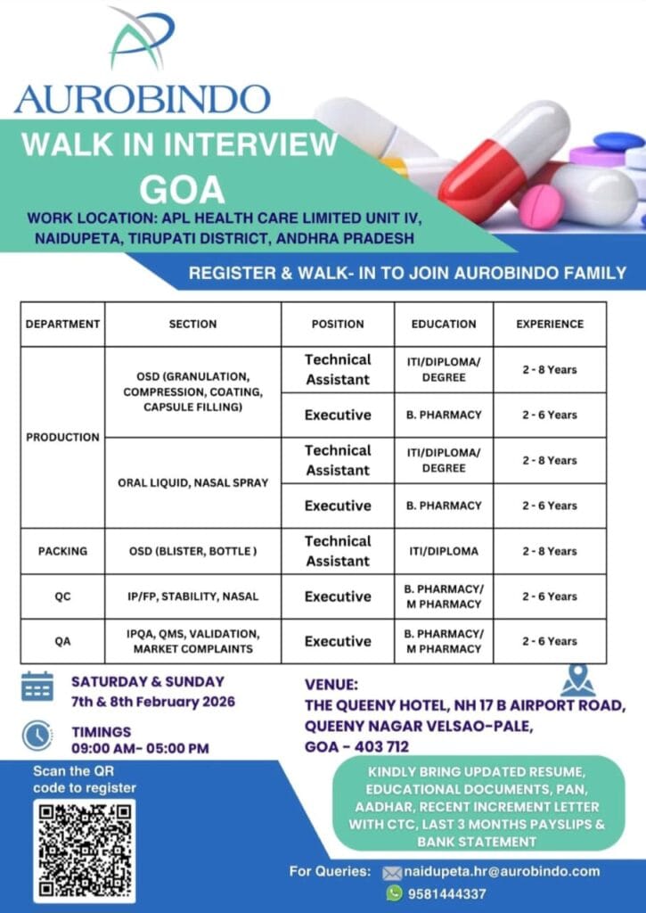 Aurobindo Pharma Walk-In Interview