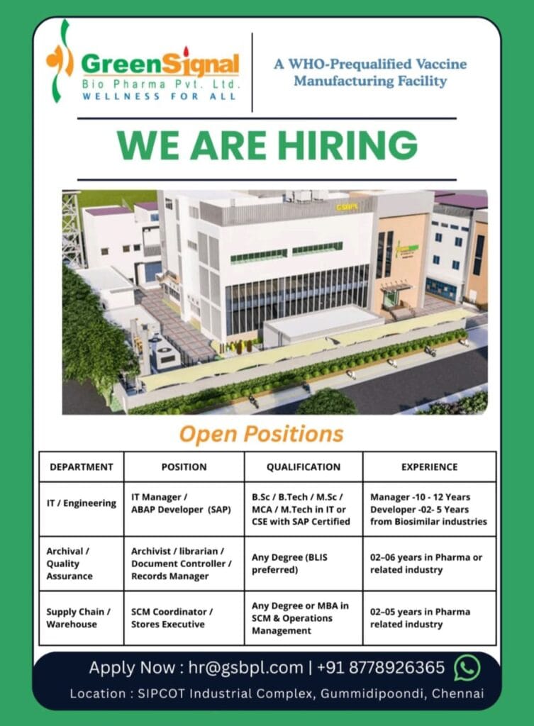 GreenSignal Bio Pharma Pvt. Ltd Hiring