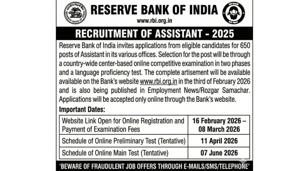 RBI Assistant Recruitment 2025 Notification