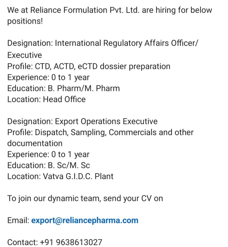 Reliance Formulation