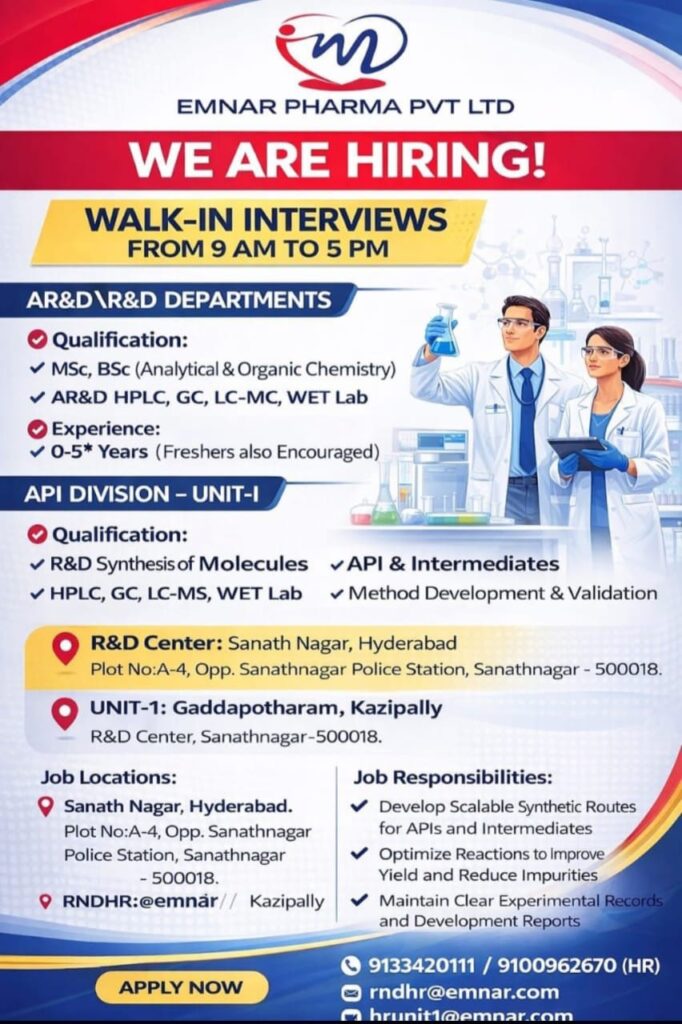 Emnar Pharma walk-in interview
