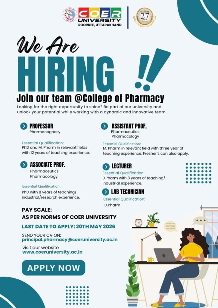 COER University Pharmacy Faculty Recruitment 2026  Apply Online