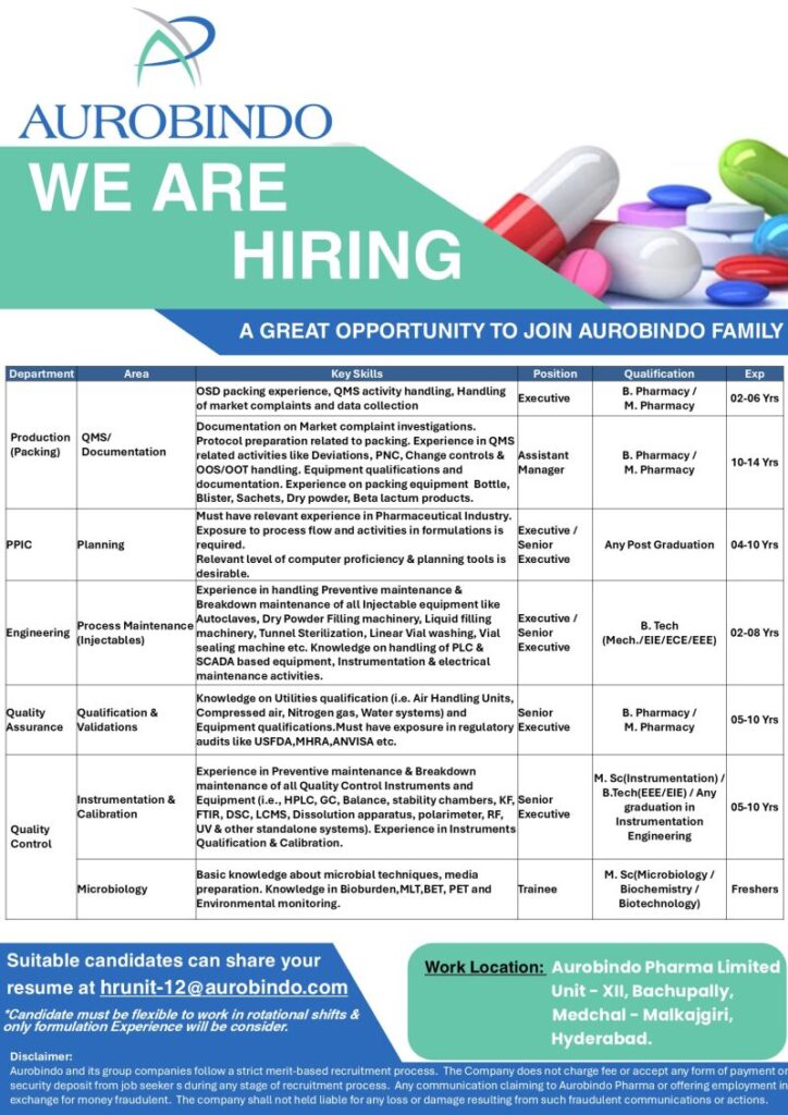 Aurobindo Pharma Recruitment