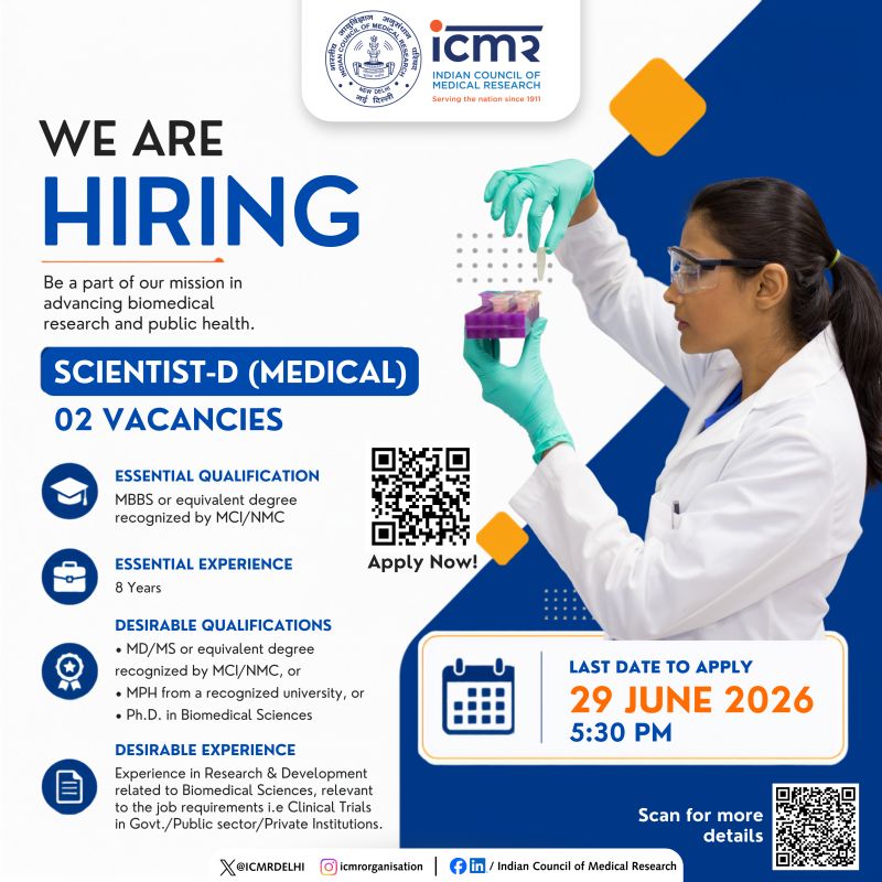 ICMR Scientist-D (Medical) Recruitment