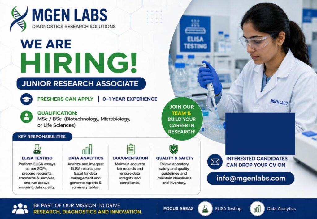 MGEN Labs Junior Research Associate Recruitment 2026 | Freshers & Experienced | Apply Online 1 Junior Research Associate Recruitment
