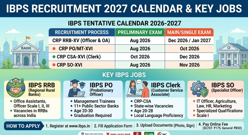 IBPS Recruitment 2027: Latest Notifications, Calendar, PO, Clerk, SO & RRB Jobs 2 IBPS Recruitment 2027 – Latest Notifications,