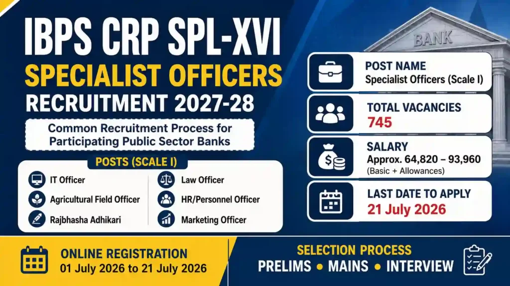 IBPS CRP SPL XVI Recruitment 2027 Specialist Officer Notification Apply Online