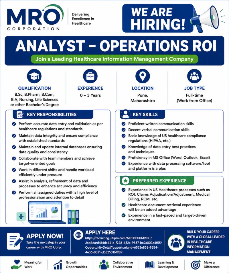 MRO Hiring for Freshers 2026 | Analyst – Operations ROI | Pune | Apply Online