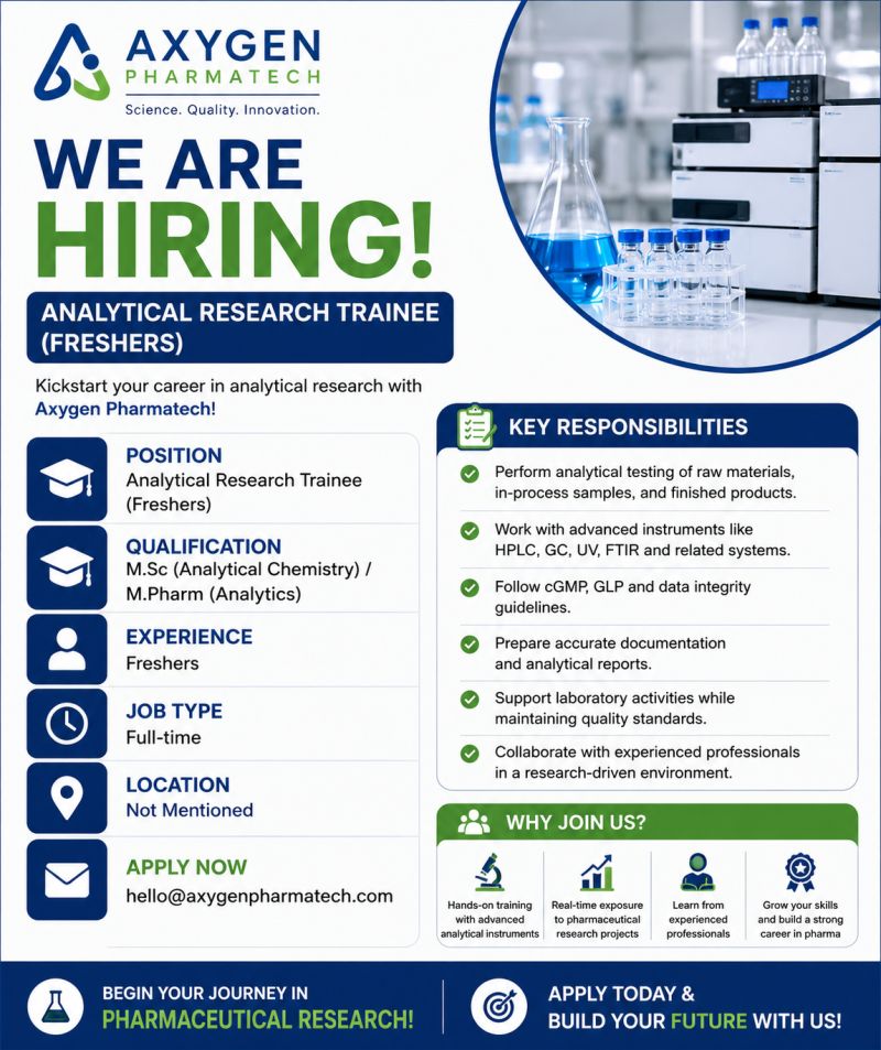 Axygen Pharmatech Recruitment 2026 | Analytical Research Trainee Jobs 1 Analytical Research Trainee Jobs
