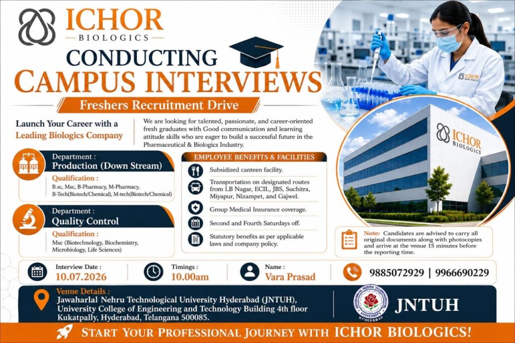 Ichor Biologics Freshers Recruitment 2026